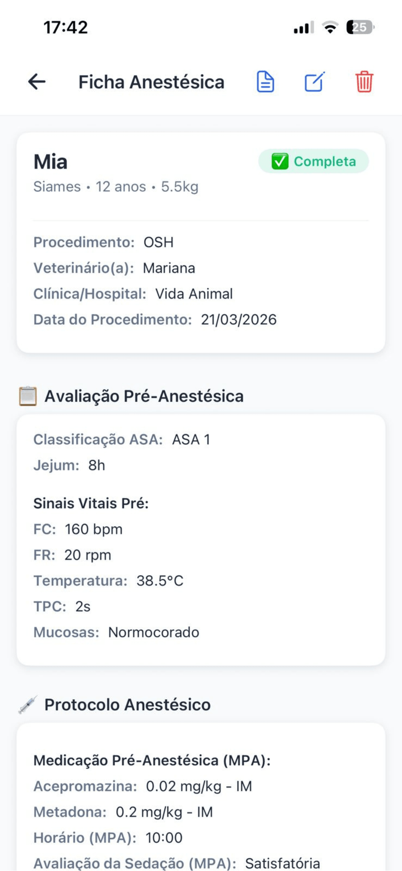 Detalhes da Anestesia